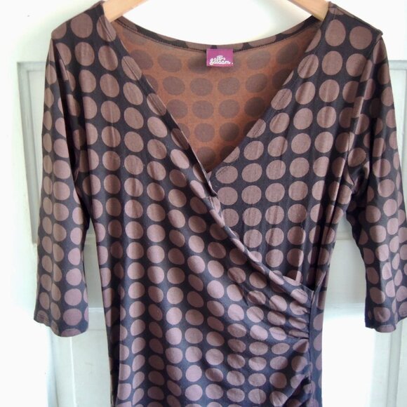 Salaam Black & Brown Faux Wrap Ruched Jersey Dress M - Picture 5 of 9
